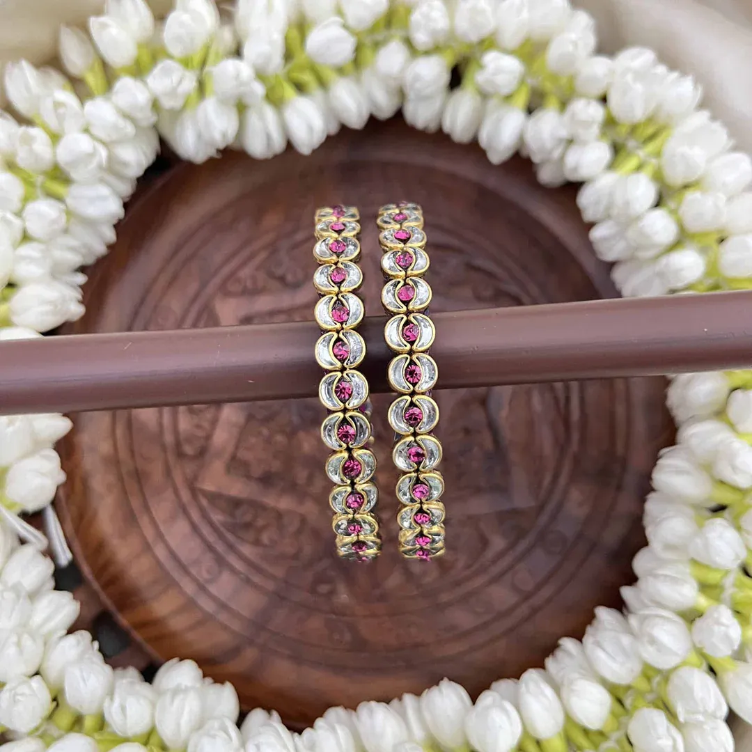 Chandbali Pink & White Crystal Detailing Bangles